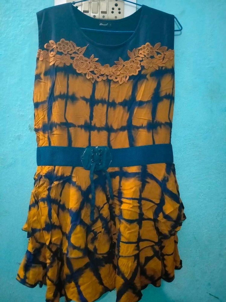 Stylish Tie-Dye Gown with Belt