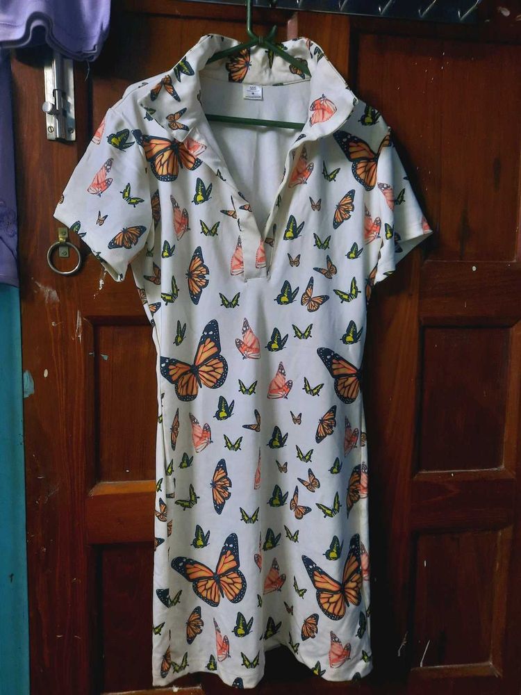 Chic Butterfly Print Short Sleeve Dress