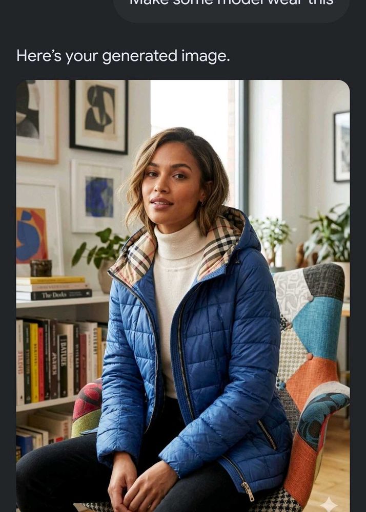 Blue Puffer Jacket with Plaid Lining sweater free