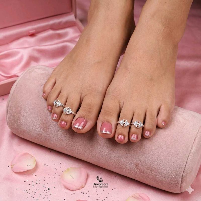 Sparkling Pure Silver Toe Rings One Pair