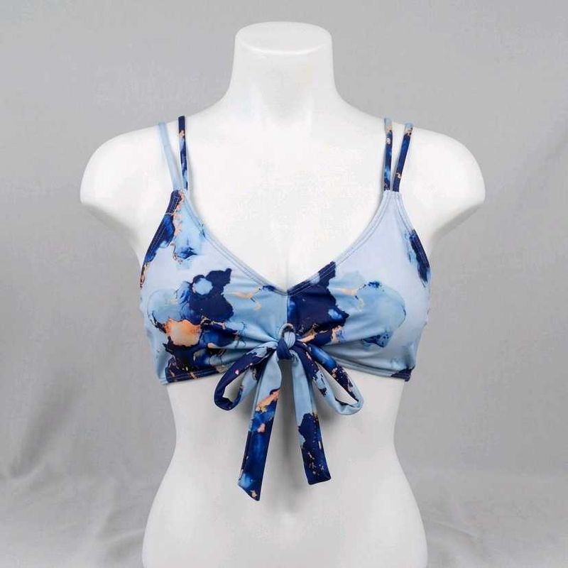 Stylish Blue Marble Print Bikini Top