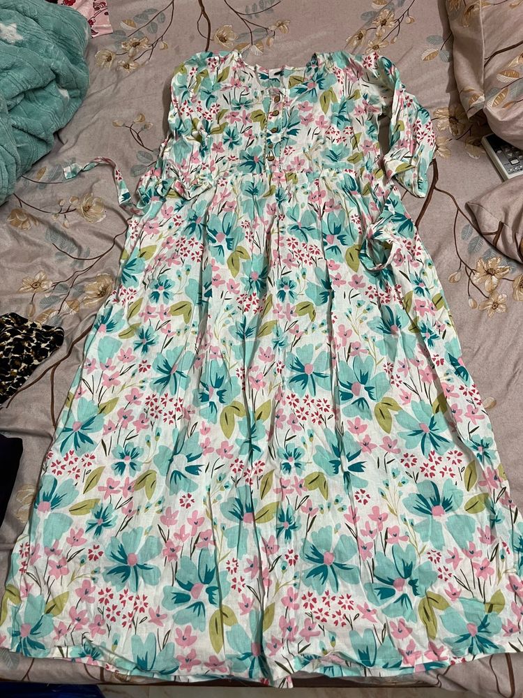 Maternity Night Dress with feeding zipper