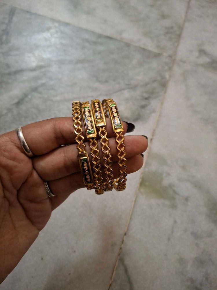 Set of 3 Gold Bangles with Stones
