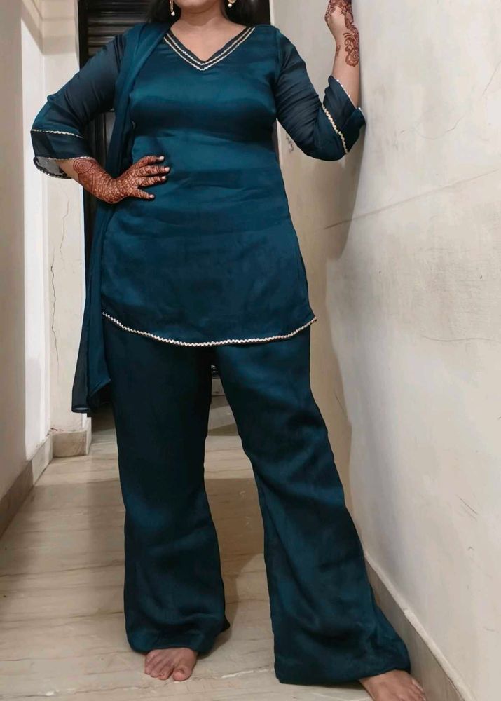 Teal Kurta Set with Palazzo Pants