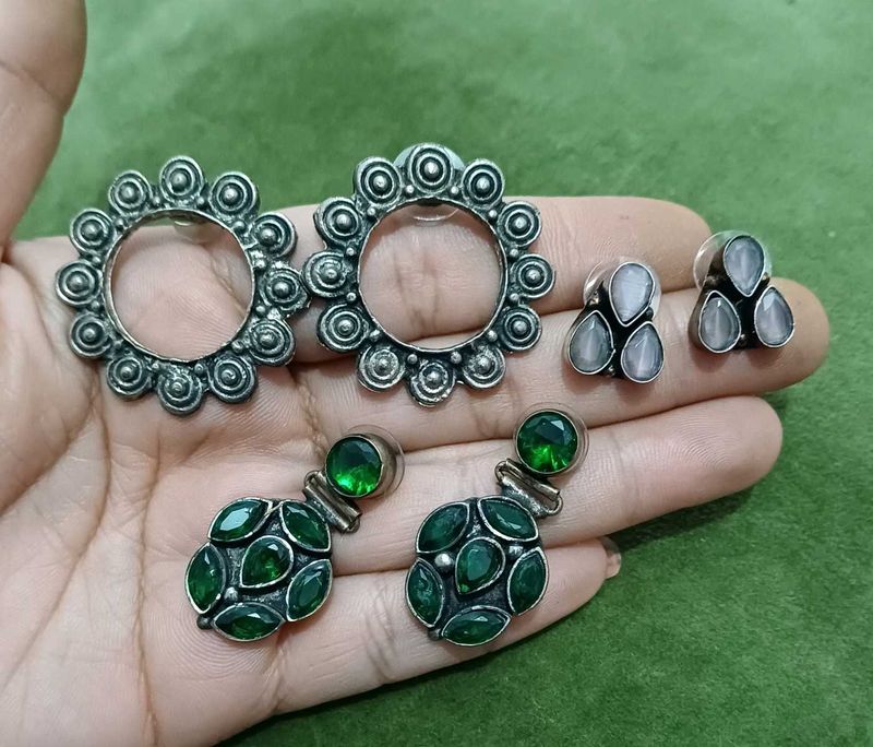 combo of 3 pair oxidized and German silver earring