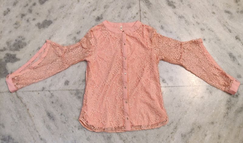 Peach Lace Cold Shoulder Blouse