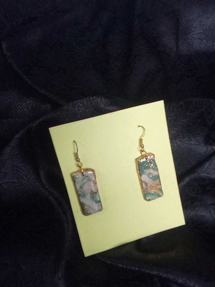 Handmade Marble Rectangle Earrings