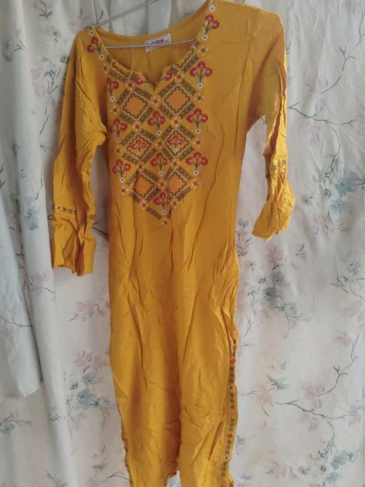Yellow Embroidered Kurta