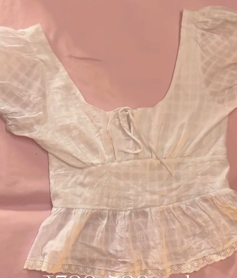 White Checkered Peplum Top