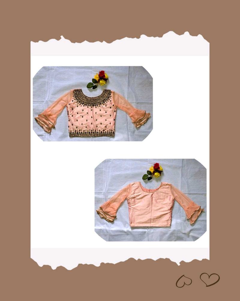 Peach Embroidered Blouse Set✨🍥
