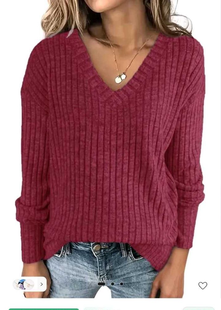 DARK PINK SOLID VNECK SWEATER🤩😍