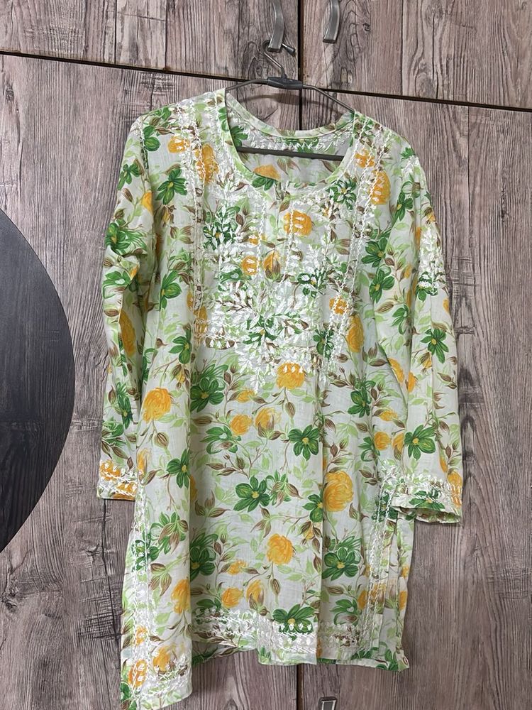 Floral Print Kurta with Embroidery