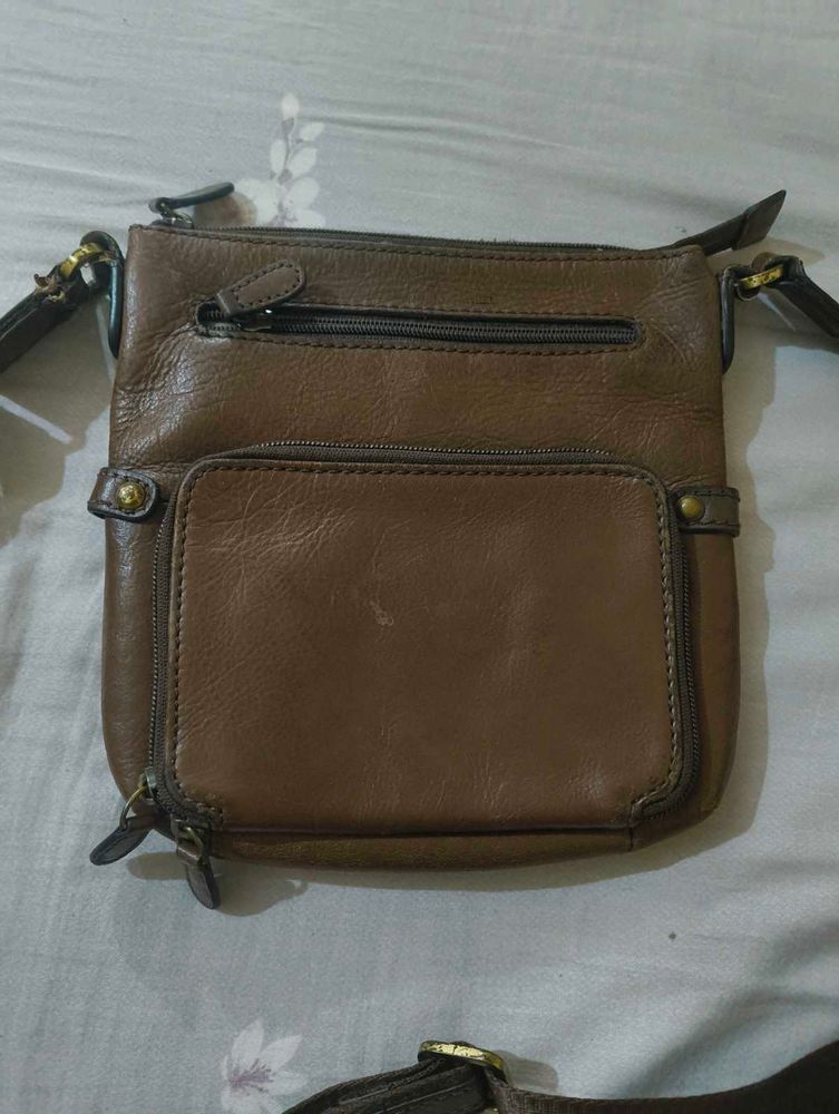 unisex Brown Leather Crossbody Bag