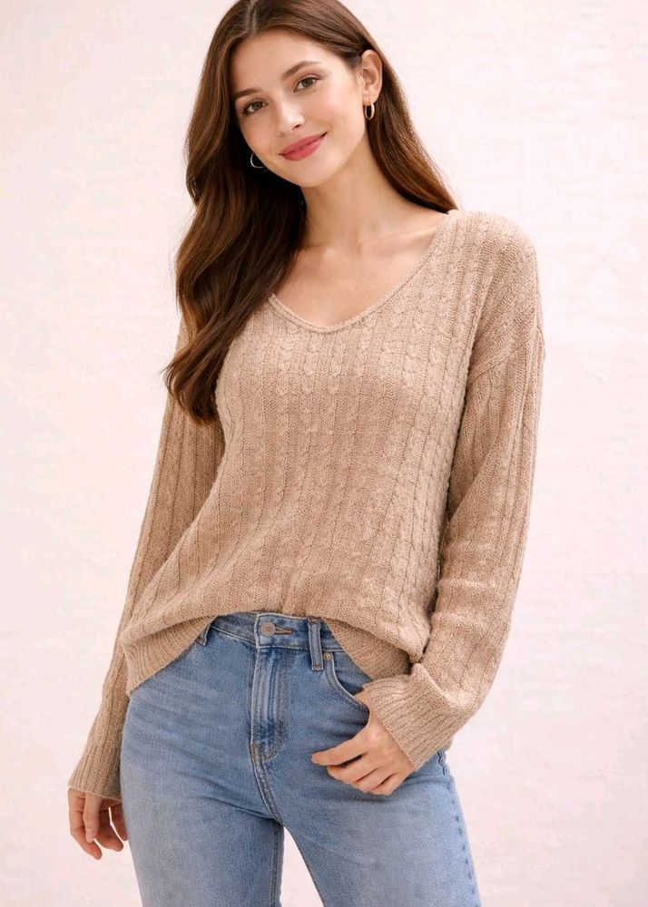 Knit V-Neck Long Sleeve Top