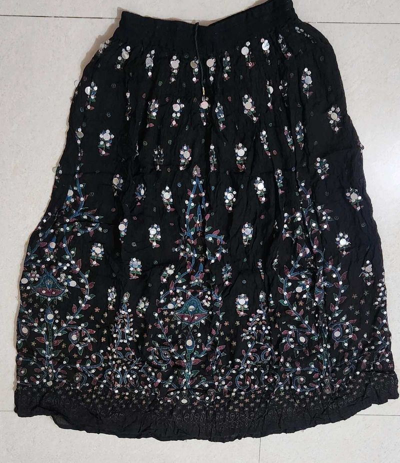 Embellished Black Ethnic Skirt