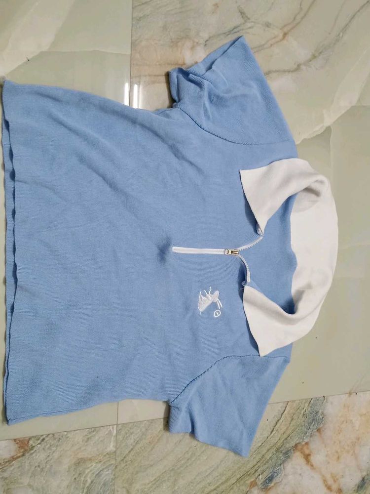 Blue Polo Shirt with White Collar