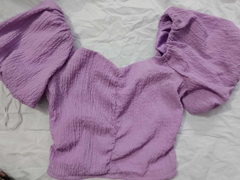 Purple Textured Puff Sleeve Top