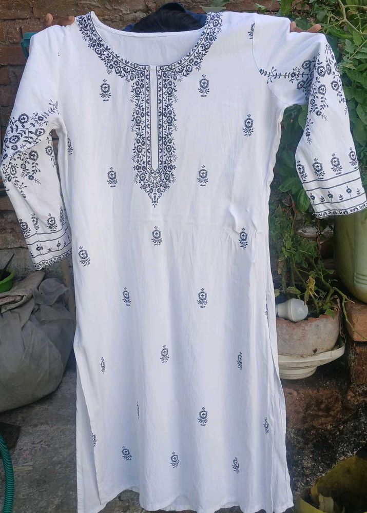 White Kurta with Black print