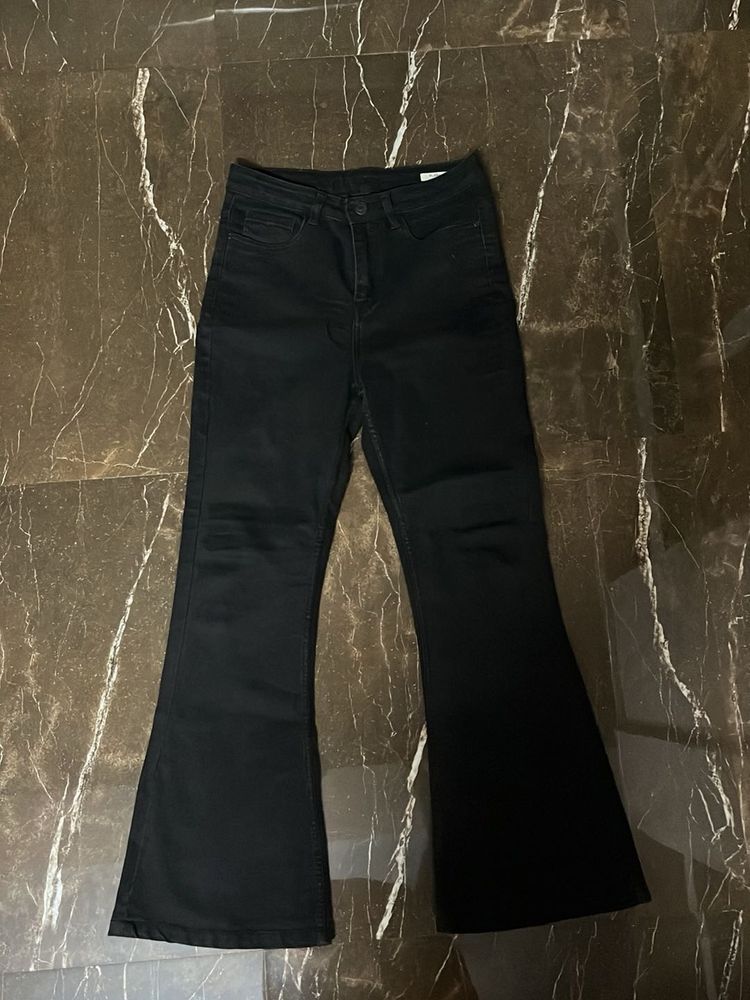 High Waisted Black Flared Jeans