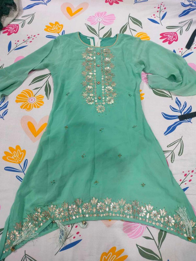 Exquisite Mint Green Embellished sharara