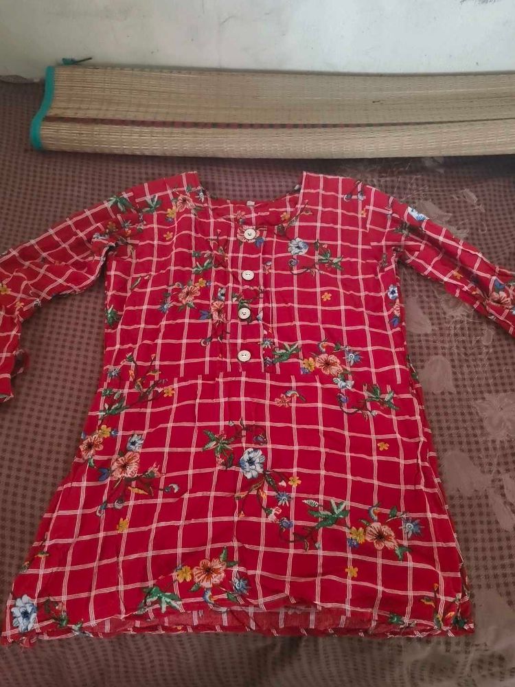 Red Floral Print Kurta