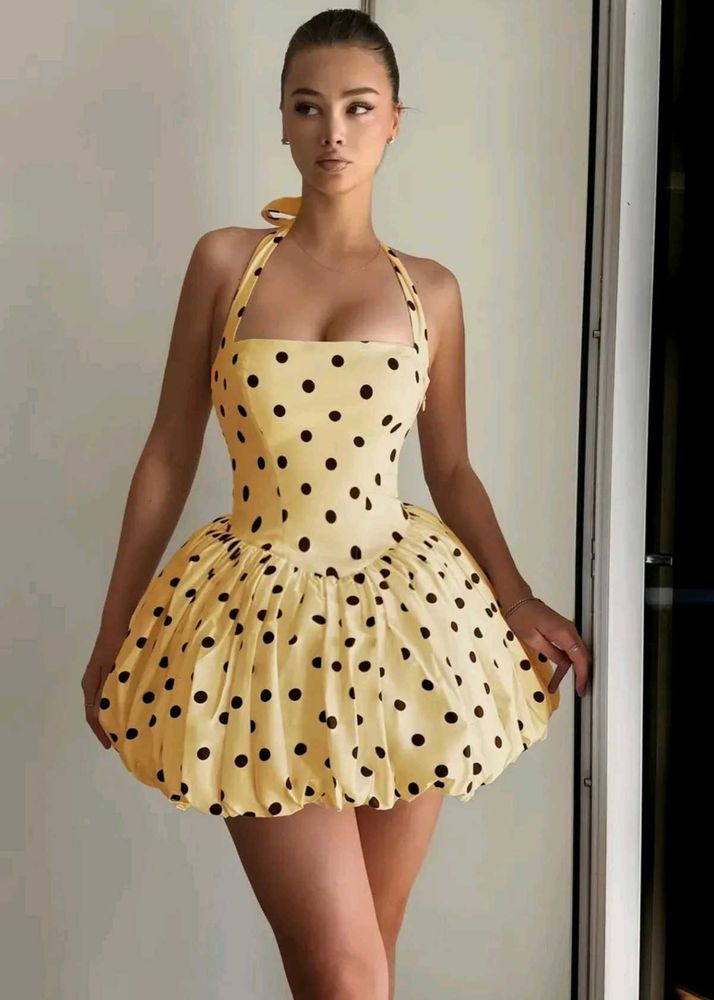 Yellow Polka Dot Halter Dress