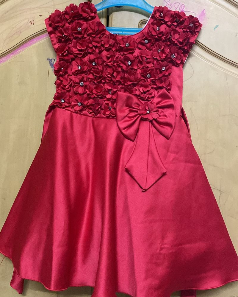 Party Wear Satin Frock For Girls