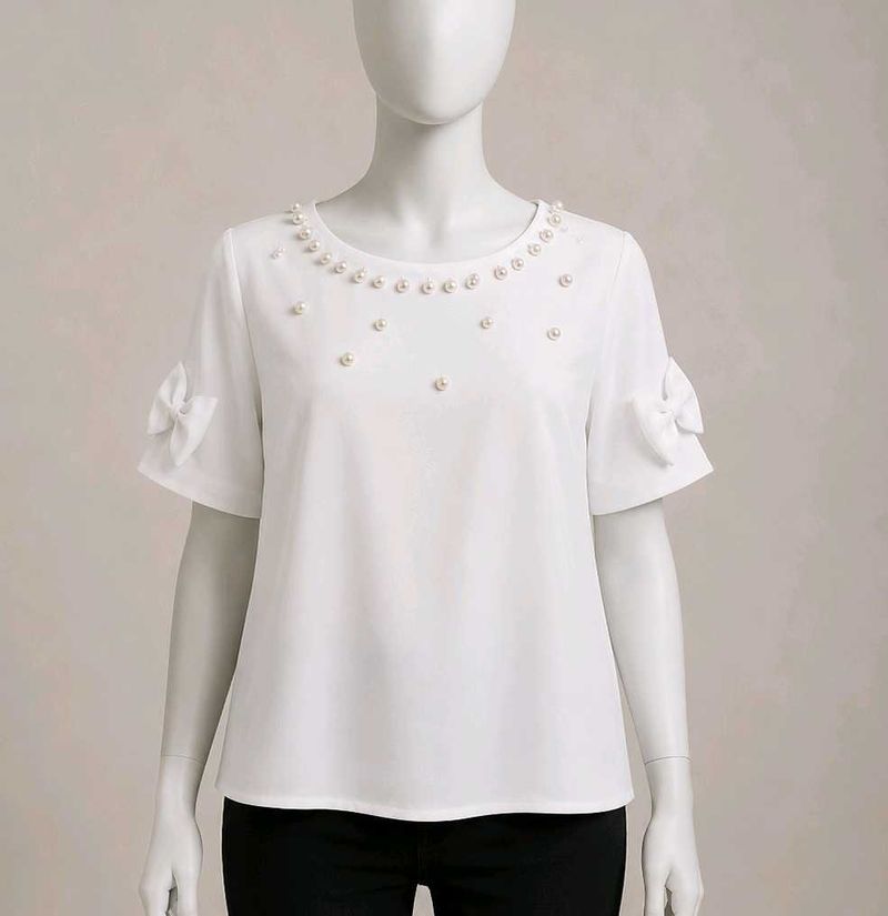 White Pearl Embellished Top