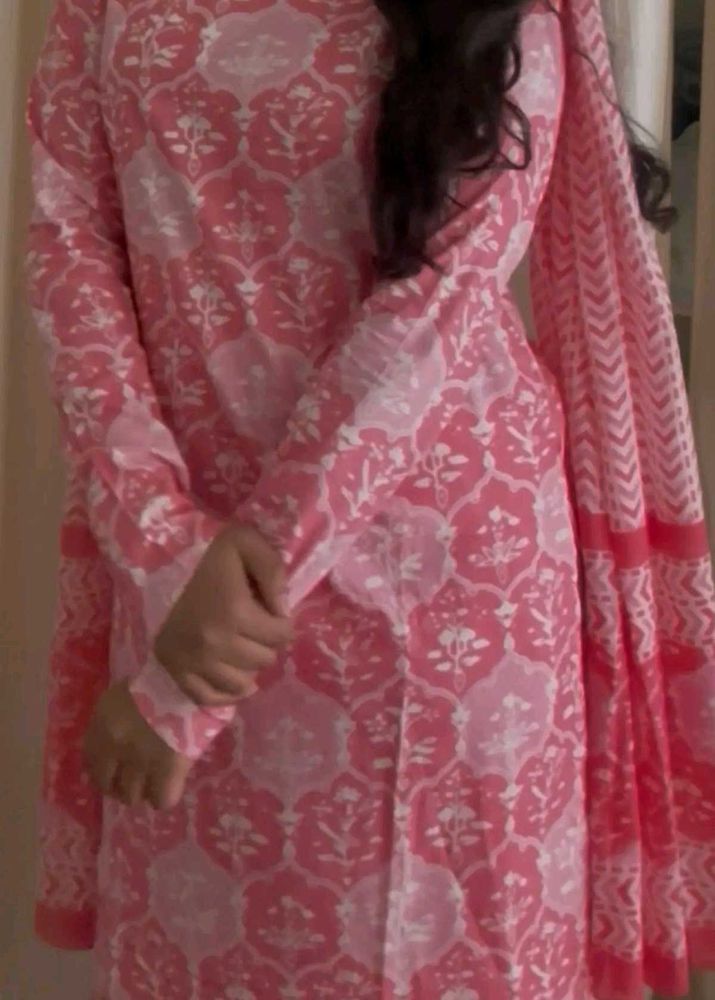 Pink Block Print Kurta Set