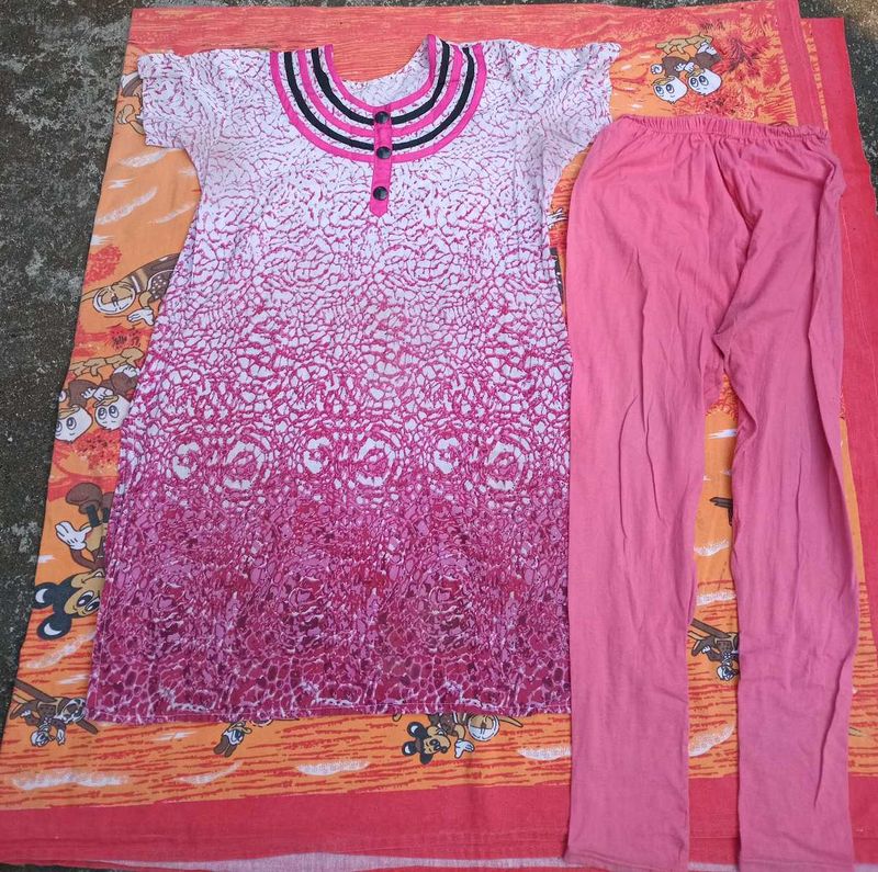 Pink Kurti &amp; Leggings Set