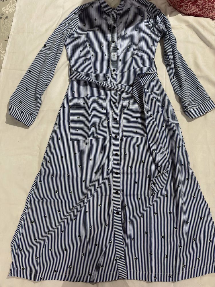 Striped Shirt Dress with Belt