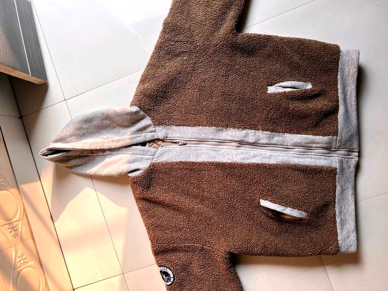 Brown Fleece Zip-Up Hoodie Jacket