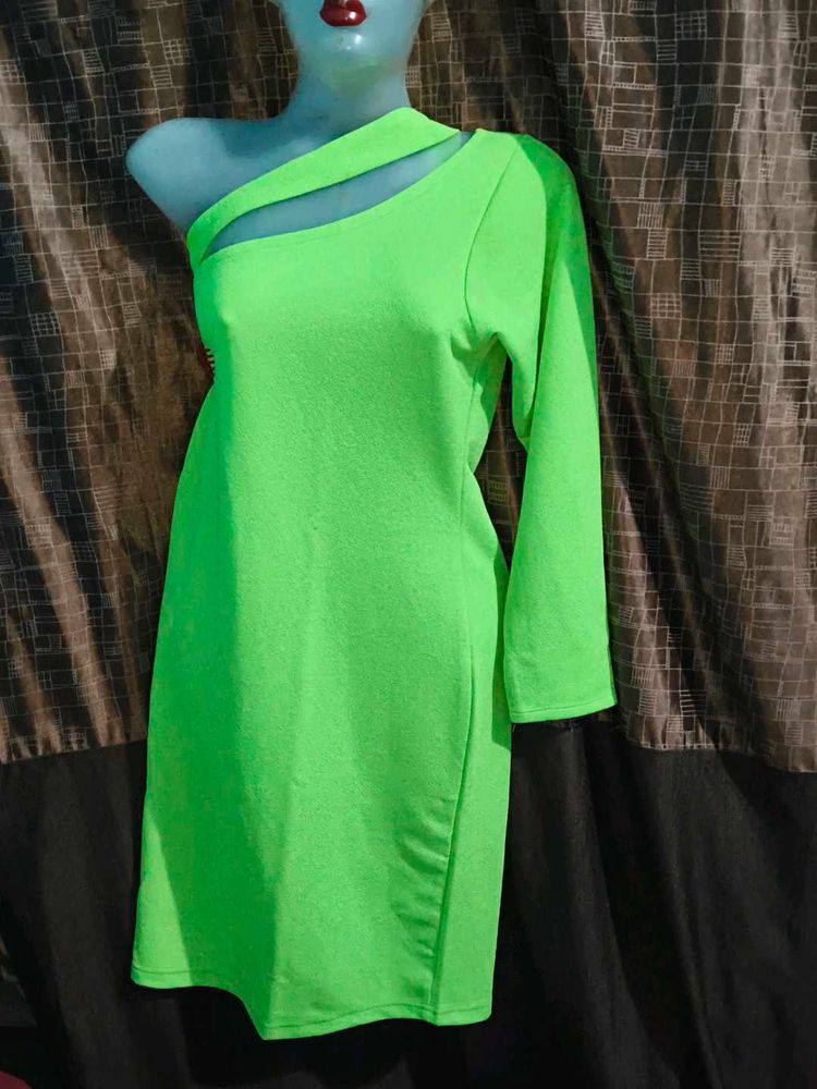 Neon Green One-Shoulder Party Dress