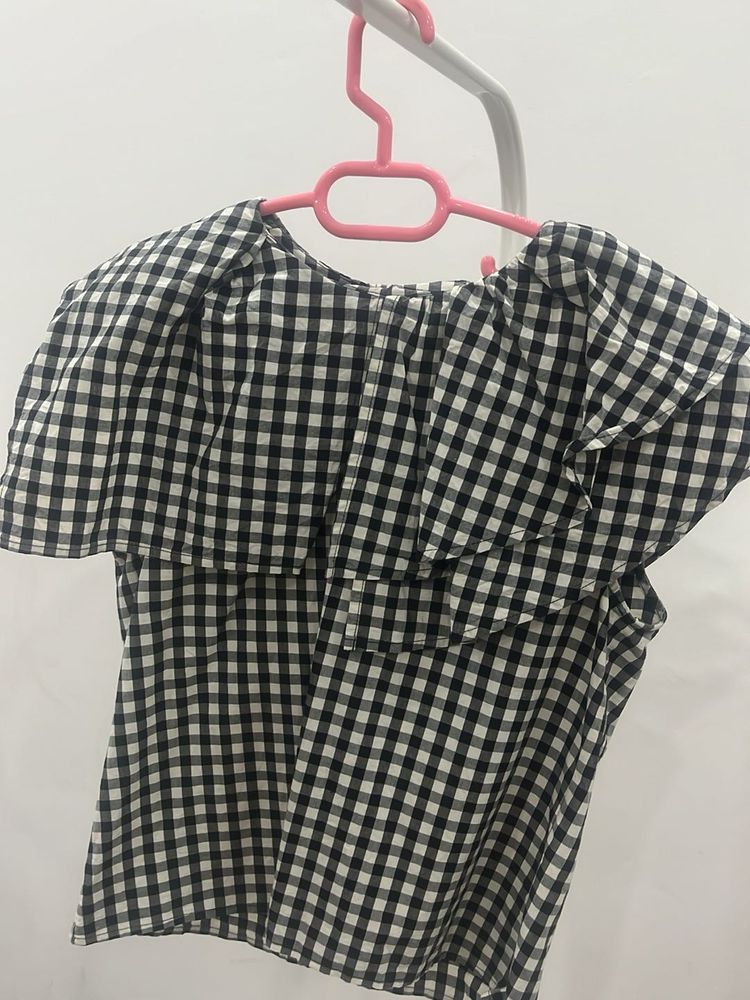 Checked Collared Babydoll Top