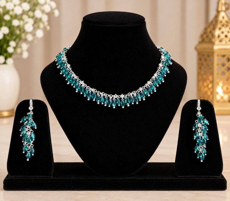Stunning Teal Blue Necklace &amp; Earrings Set