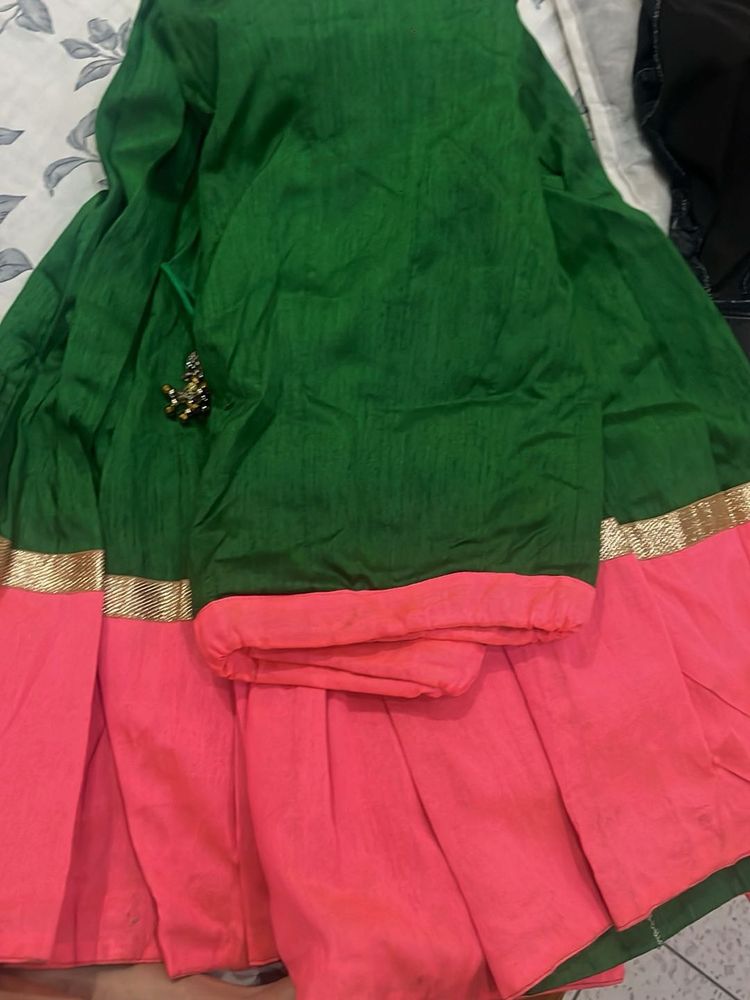 Green &amp; Pink Lehenga Set