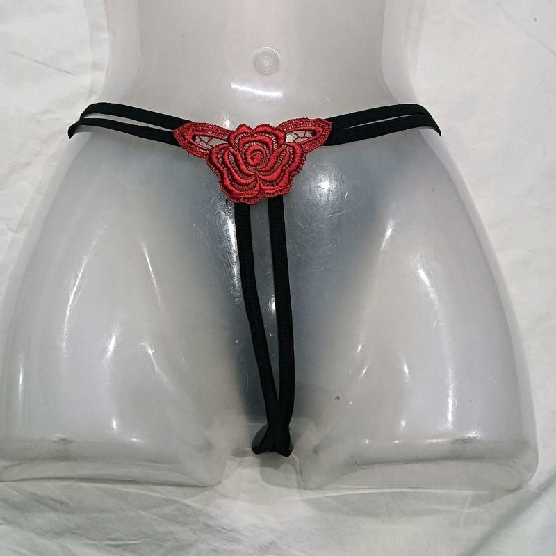 Black G-String⭐ with Red Rose Detail