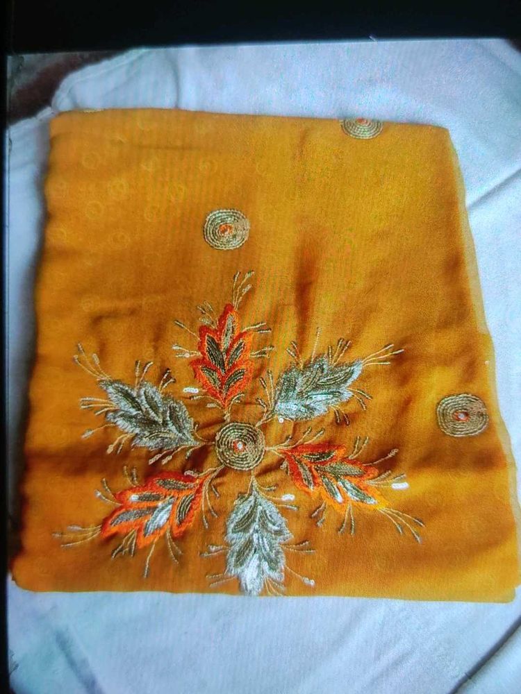 Embroidered Mustard Yellow Saree