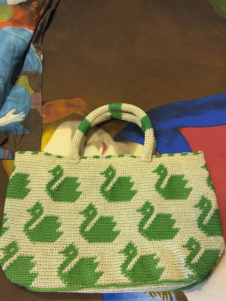 Cute Swan Crochet Tote Bag