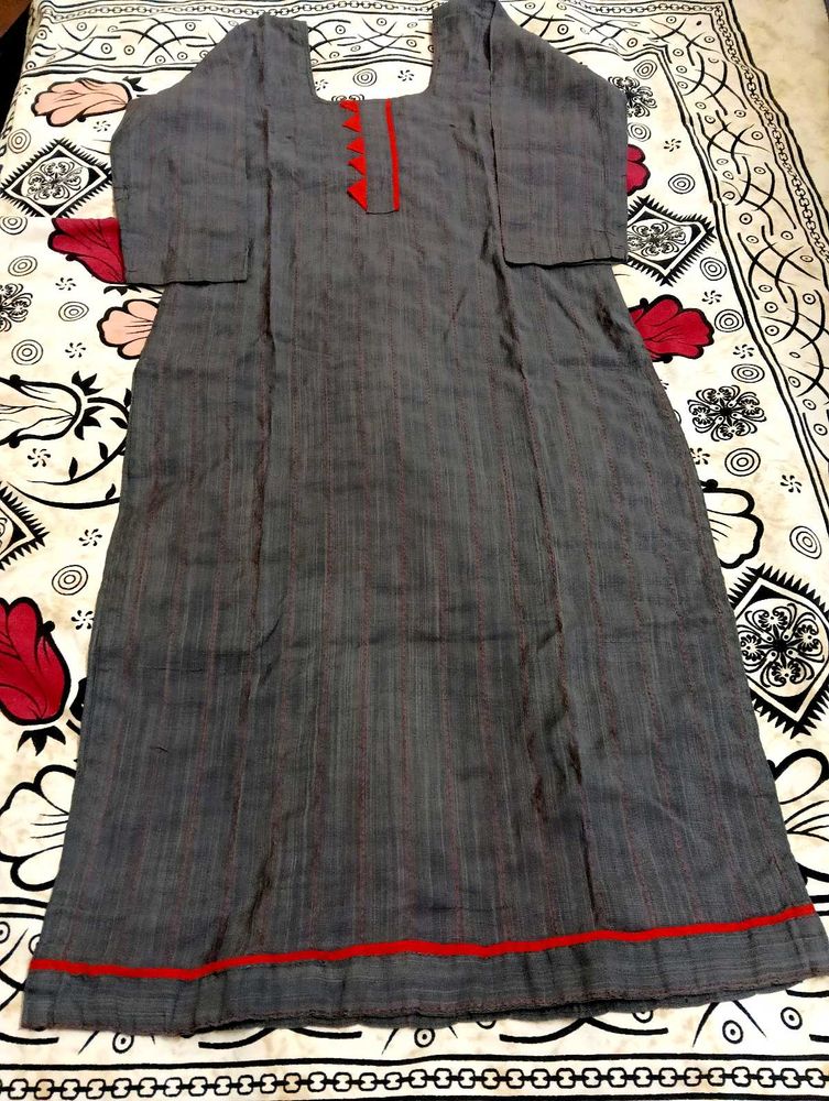 Stylish Grey Kurta with Red Accents