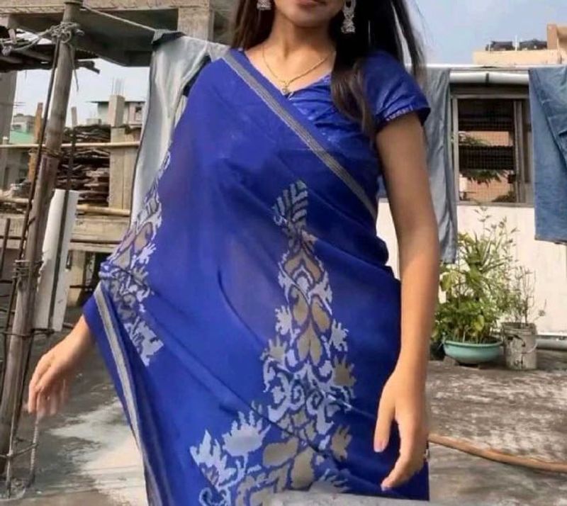 Beautiful Blue Saree with shimmer blouse