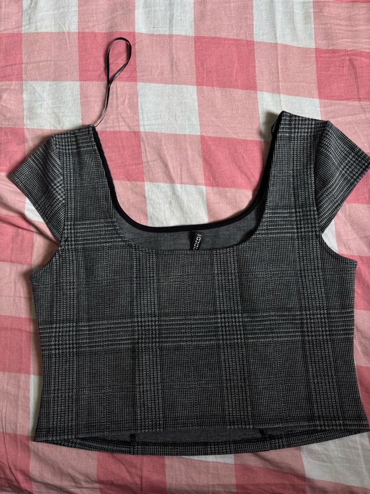 H&amp;M Plaid Square Neck Top