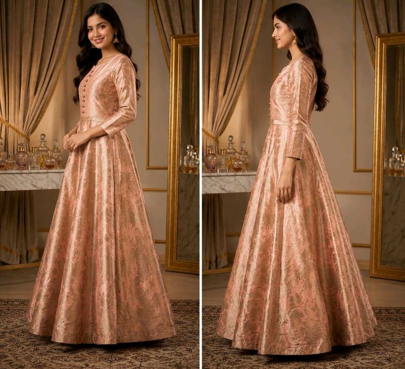 Elegant Peach Brocade Ethnic Gown