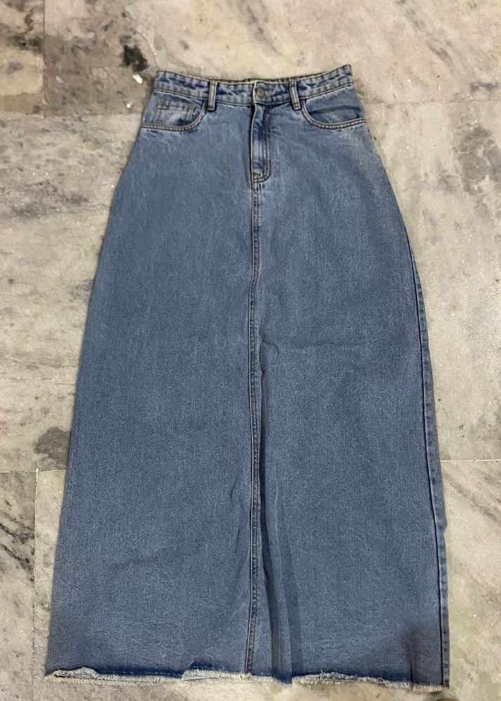 Light Wash Denim High-Waisted Maxi Skirt
