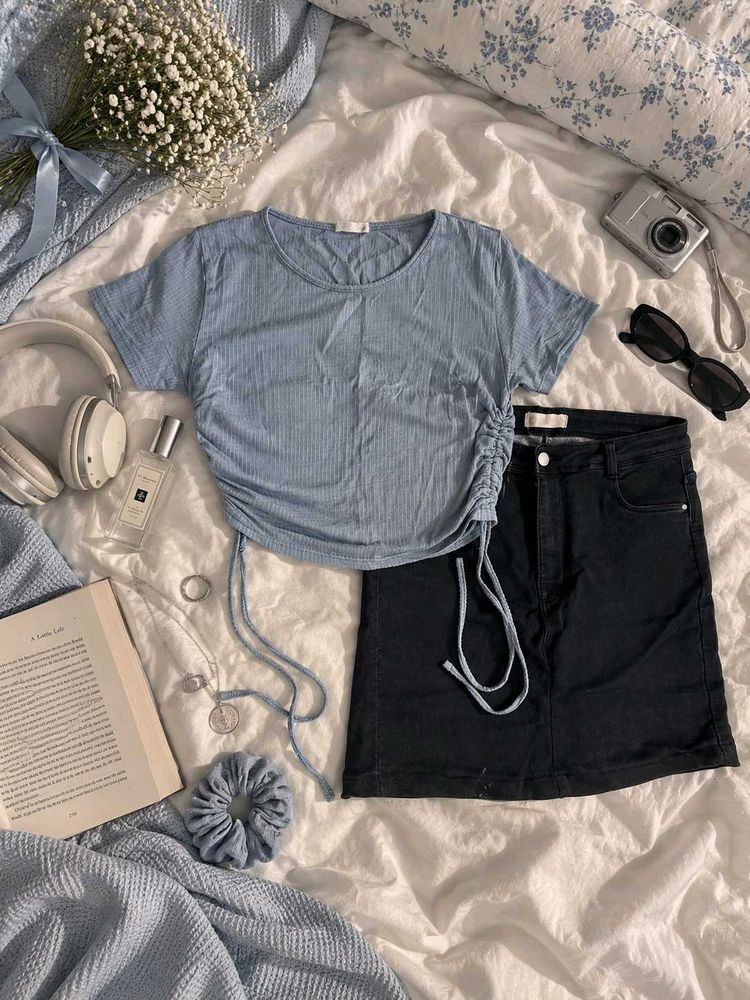 Cute Blue Ruched Cropped Top