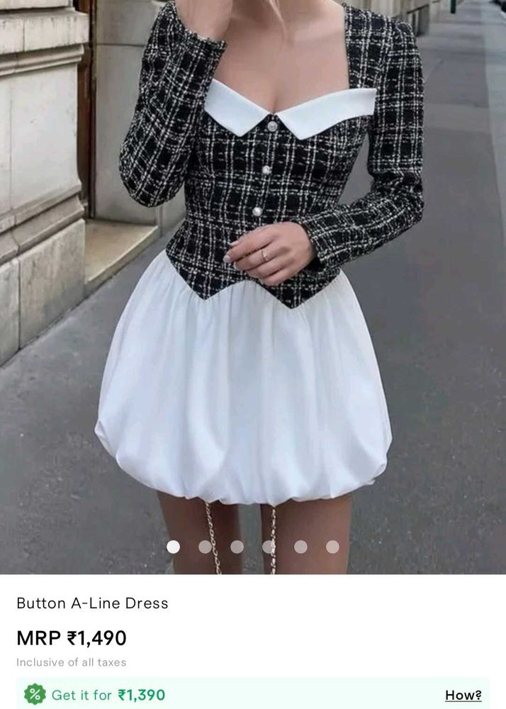 SAVANA Chic Tweed &amp; Bubble Hem Dress