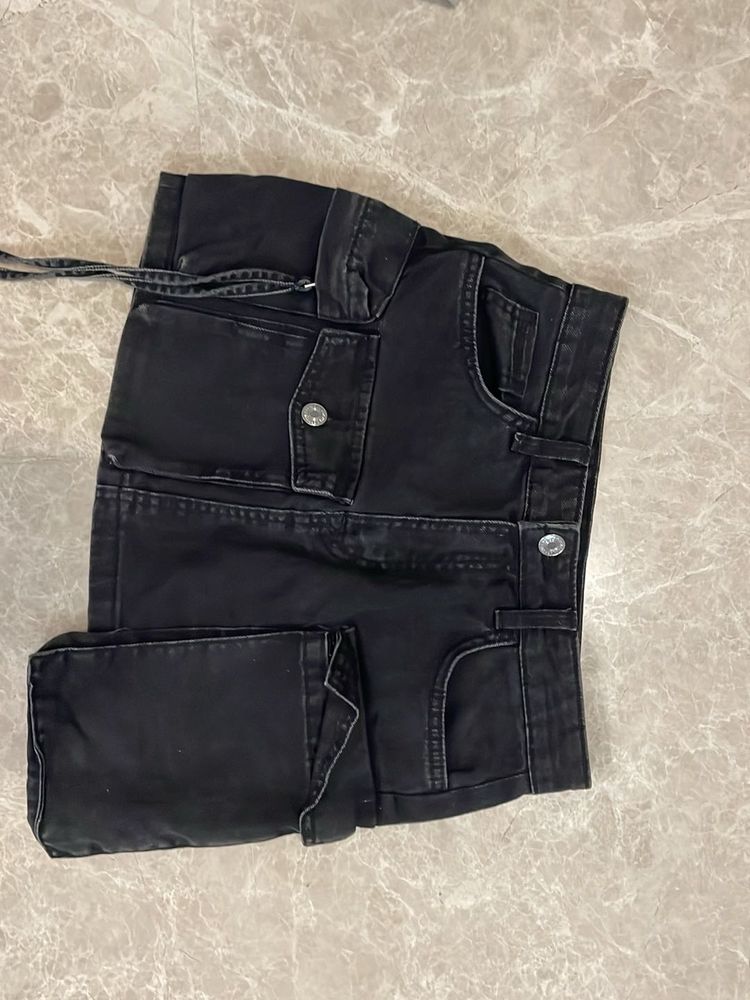 denim cargo skirt