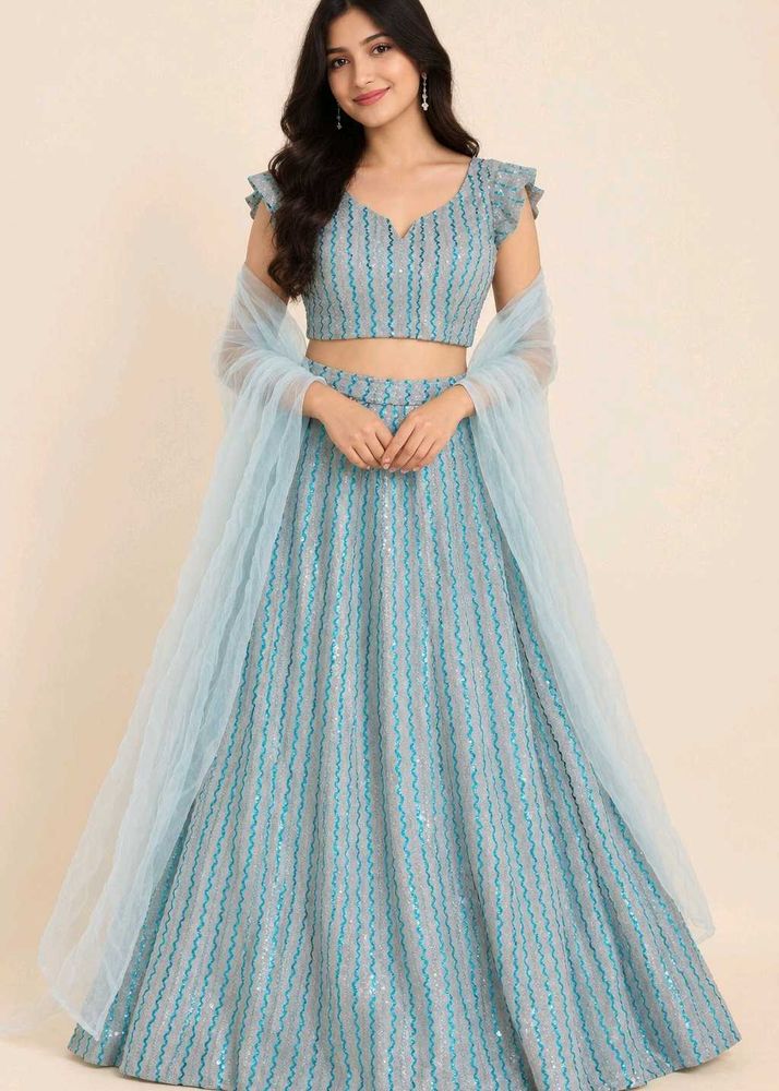 Stunning Blue Sequined Lehenga Choli