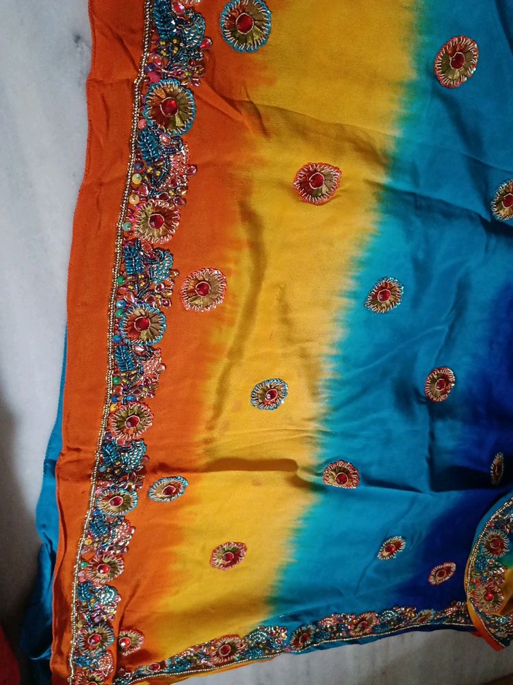 Heavy Work Partywear Multicolour Silk Saree