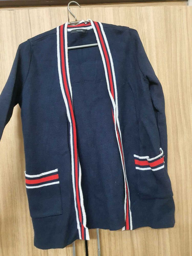 Navy Blue Striped Cardigan